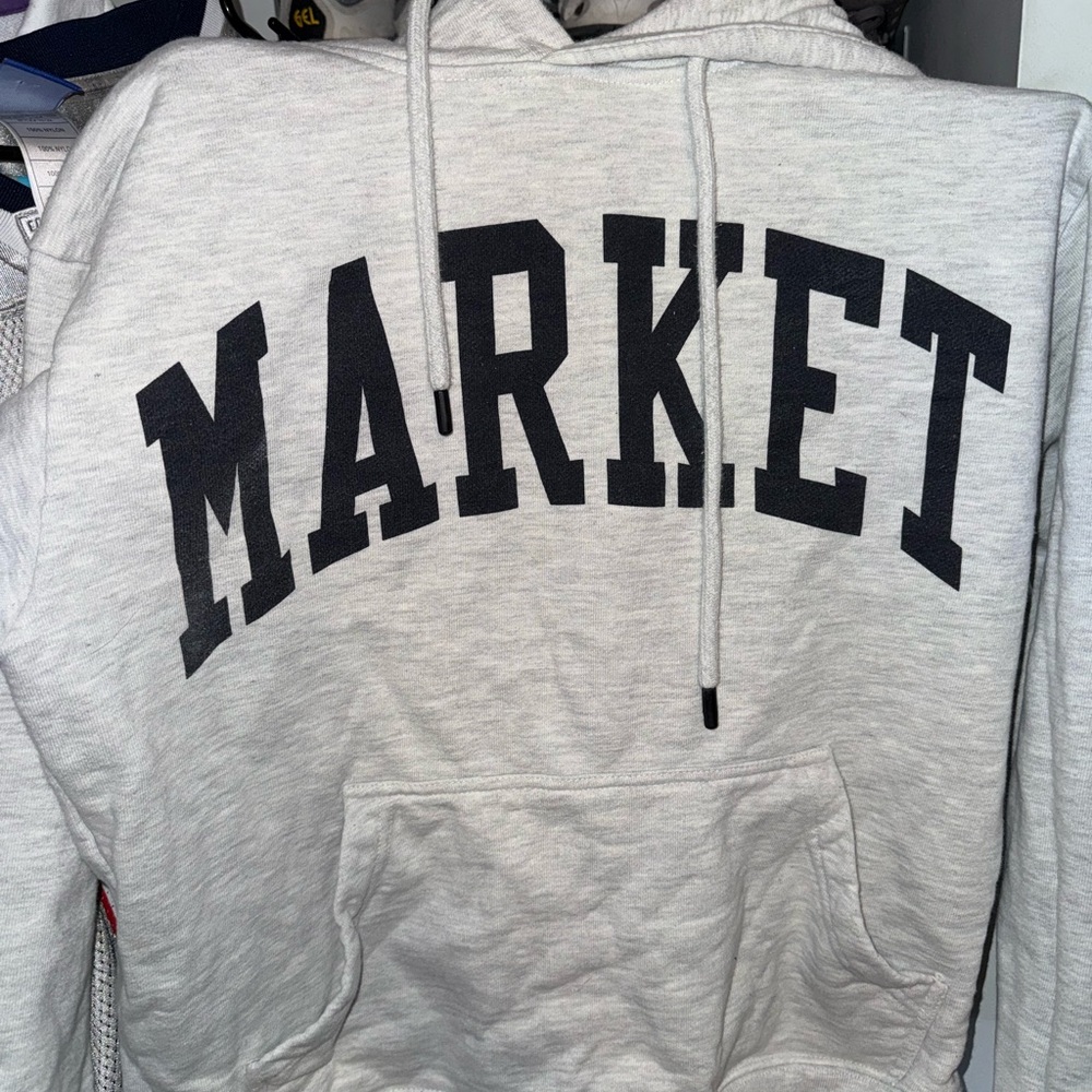 Chinatown Market Light Gray Hoodie with Black Print